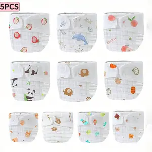 5pcs Baby Washable Diaper Pants, Cartoon Print Design, Breathable Leak-Proof Adjustable Underwear, Suitable for All Seasons, Xlarge Size