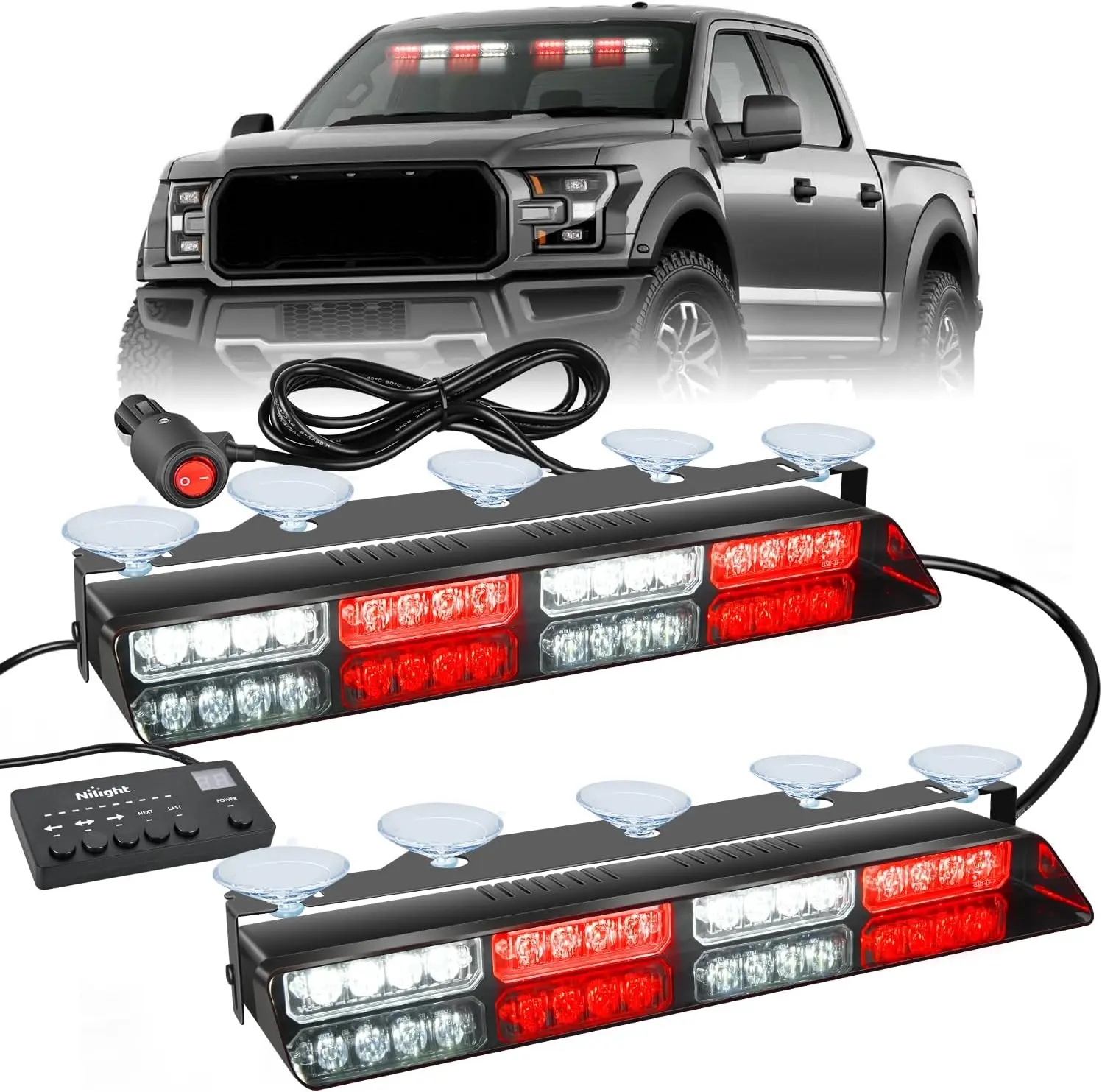 Nilight 32LED Dash Strobe Lights with Controller Suction Cups Work light Interior Front/Rear Windshield Deck Split Light Bar for Truck Construction Vehicles high intensity, Led Work Light, Strobe Light Module