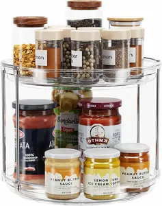2 Tier Rotating Spice Rack Organizer 9.25 Inch Lazy Susan Turntable Storage for Kitchen Cabinet Pantry Countertop Bathroom Vanity, Clear Space Saving Organizer for Spices, Condiments and Household Essentials