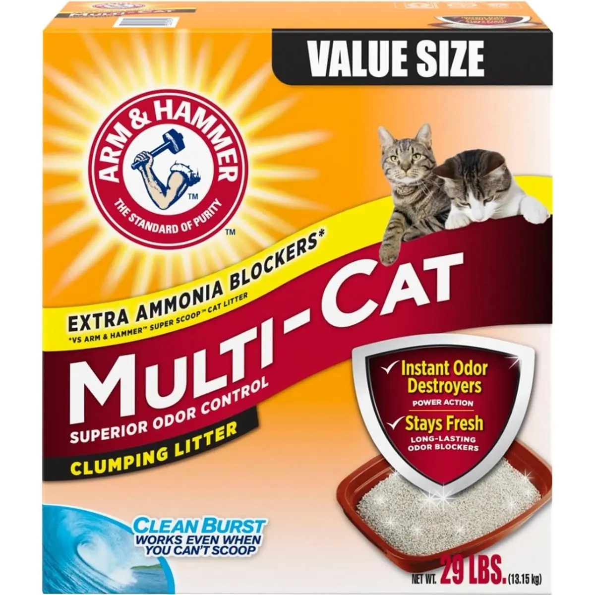 212 MAIN Arm & Hammer Unscented Multi-Cat Clumping Litter - 29 lbs Large Pack with Baking Soda Odor Control, Easy Scoop for Litter Trays