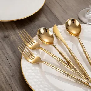 WILLIFE 300 Pcs Gold Plastic Silverware -Heavy Duty Plastic Silverware Includes 100 Forks 100 Spoons 100 Knives, Gold Silverware Set for Party, Wedding, Catering & Holidays