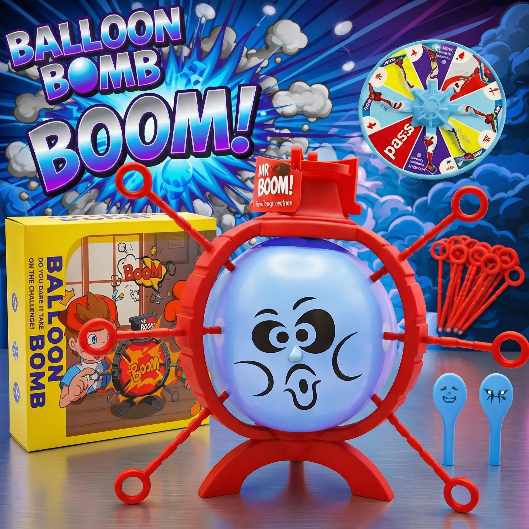 Balloon Burst Board Game Set | Multiplayer Turn-Based Gameplay | Interactive Desktop Party Game, Tabletop Games, Family Fun Game