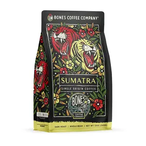 Bones Coffee Company Sumatra Single-Origin Coffee, Dark Roast, Fresh Arabica Beans (12oz) Beverage Sugar Natural Artificial