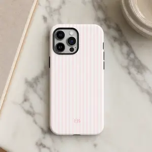 Personalized Pink Phone Case Custom Monogram Phone Case Aesthetic Pink Striped Phone Case Summer Coastal Phone Case Preppy Phonecase Beachy for phone 17 16 15 14 13 12 11 Pro ProMax Plus  Air series