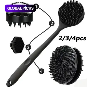 2pcs/3pcs/4pcs Set Double-sided Shower Long Handle Brush, Face Brush, Body Brush, New Hair Washing Brush - Suitable for Bathroom Cleaning, Exfoliating, Scalp Cleaning, Face Washing, Bathroom Supplies #GLOBAL PICKS