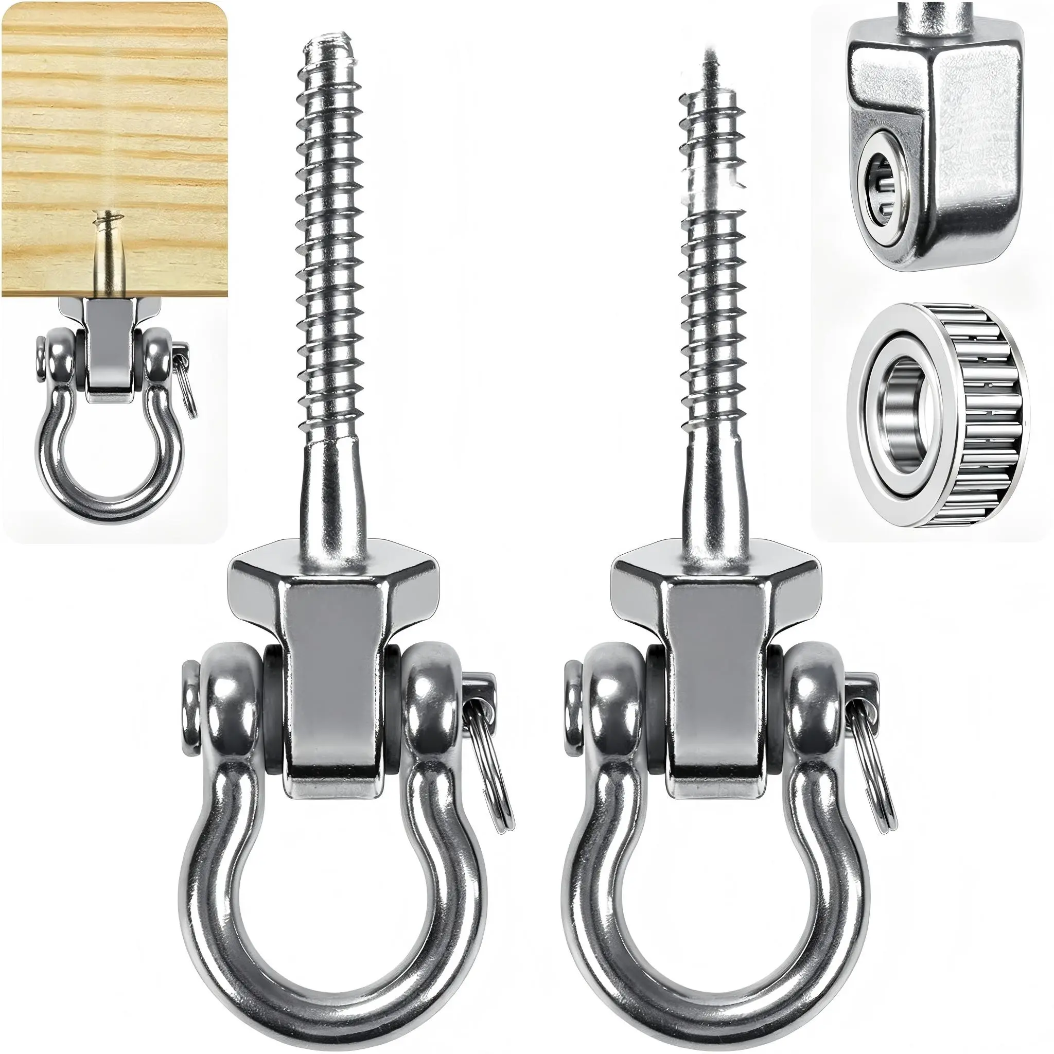 Heavy Duty Swing Hangers with Bearings, 2-Pack - Stainless Steel Porch Swing Hardware for Patio & Playground, Quiet Swivel Hooks - Indoor/Outdoor Heavy Duty Swing Hardware, 1500LB Capacity