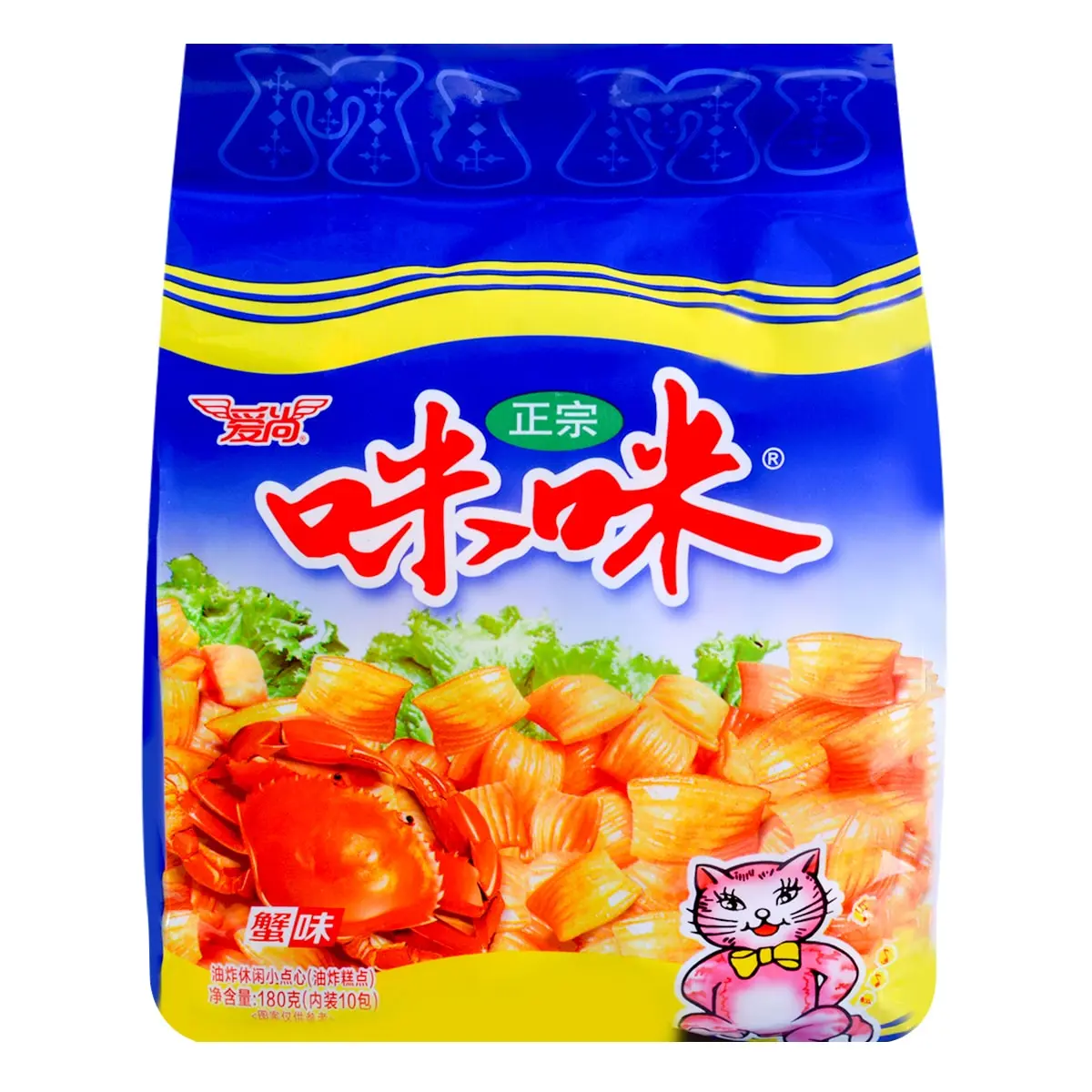 Aishang Crab Flavor Crispy Snacks - 10 Bags, 180g - Savory Korean Rice Crackers for Kids & Adults
