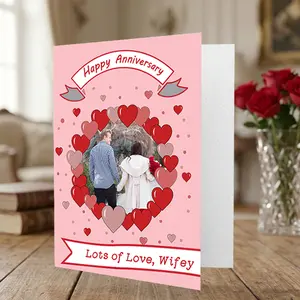 Personalized Happy Anniversary Card with Photo Custom Couple Name & Message 5x8 Inches Folded Greeting Card Romantic Gift for Wife Husband Boyfriend Girlfriend