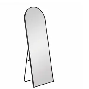 59"x16 Full Length Mirror Floor Standing, Anti-Rust Aluminum Frame, Arch, Black