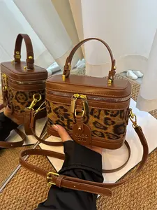 Tiger Print Cylinder Handbag Shoulder Bag, Dual Zipper Decoration, Vintage Sweet Cool Style, Perfect for Light, Fashionable Crossbody Bag