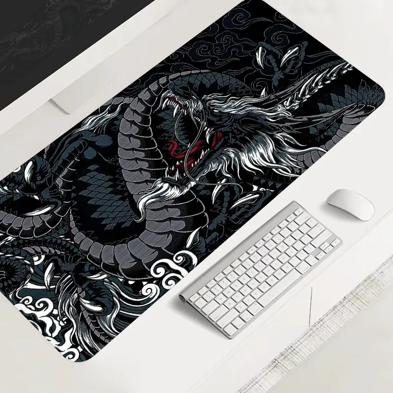 Extra Large Black and White Dragon Mouse Pad Artistic Gaming Desk Pad 35x16 Inch Computer Keyboard Mousepad with Non-Slip Rubber Base Durable Stitched Edge Perfect Gift for Home and Office Gaming Desk Accessory Computer Desk Accessories