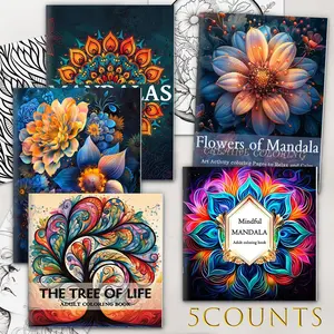 Mandala Pattern Coloring Book, Watercolor Floral Design, 5 Counts/set Mandala Coloring Book, Art Supplies, Art Materials & Diy Art for Women & Adults & Perfect Gift for Holiday Party