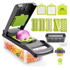 8-Blade Multi-Function 13-in-1 Food Chopper, Onion Chopper & Vegetable Slicer/Dicer, All-Purpose Vegetable Cutter with Strainer Basket and Container. Ideal for Salads, Garlic. Kitchen Tool, Kitchen Gadgets, Kitchenware & Gift for Cooking Enthusiasts