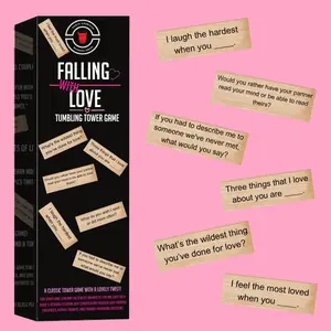 Falling with Love Tumbling Tower Game - Fun & Romantic Couple's Conversation Starters to Deepen Connection - Partner Relationship Game Love