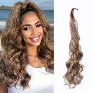 Soft Ponytail Extension 32 Inch Long Flexible Wrap Around Natural Synthetic Curly Hair Extension for Women Girls Daily Use Lightweight Wavy Hairpieces