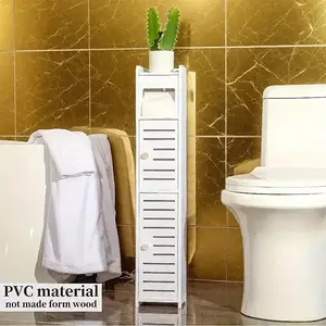 White Modern Bathroom Storage Cabinet with Sliding Doors and Shelves - Heavy-Duty PVC Corner Unit, Space-Saving Toiletries Organizer, Easy-to-Assemble Cabinet , Suitable for Bathroom, Bedroom, Corridor - Compact Shelving System,  (Model DM149)