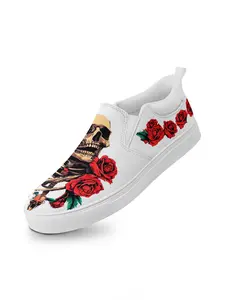Men's Gothic Skull & Rose Print Slip on Sneakers, Casual Comfortable Breathable Sports Shoes, Fashionable Sneakers for Daily Wear, Boy