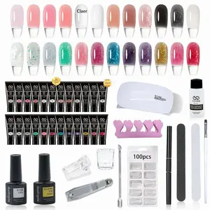 Long-lasting Poly Extension Gel Nail Kit, 49pcs/set Poly Gel & Mini Nail Lamp & Accessories, Professional Nail Art Design Beginner Kit, Nail Equipment, Polygel Nails
