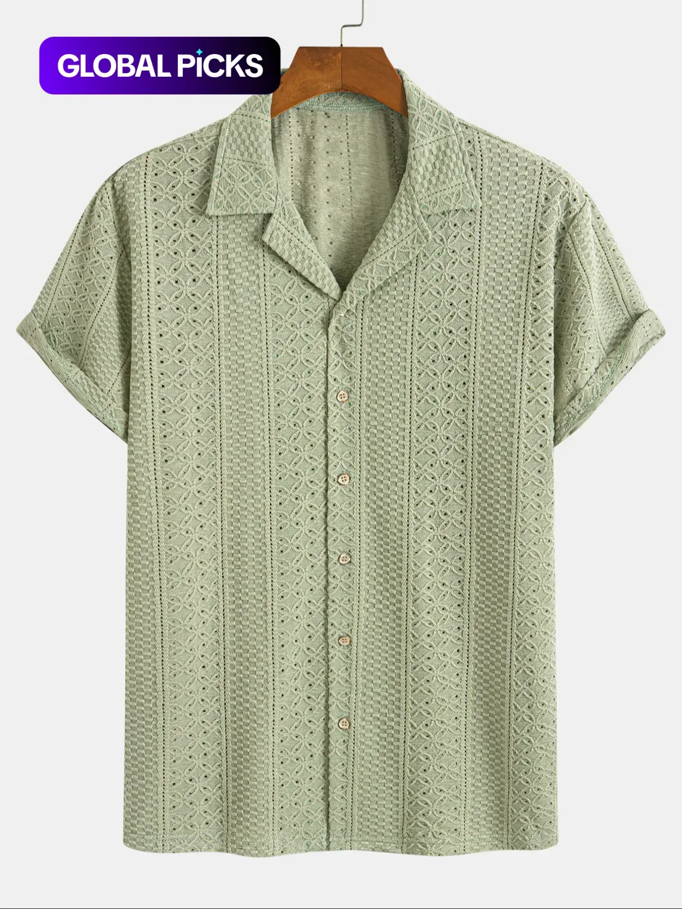 Men's Geometric Jacquard Short Sleeve Casual Comfy Collared Party Shirt, Loose Breathable Relaxed Fit Casual Comfy Breathable Top for Summer, Men's Clothes for Daily Wear, Tropical, Casual Stylish Menswear, Knit Shirts