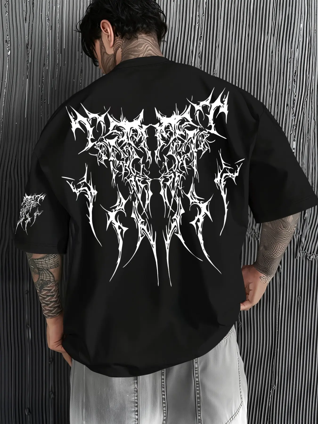 Men's Y2K Streetwear Back Thorn Print Full Print T-Shirt, Loose Fit Short Sleeve Tee, Casual Fashion Top for Men, Freedom Of Movement, Menswear, Casual Summer Clothing