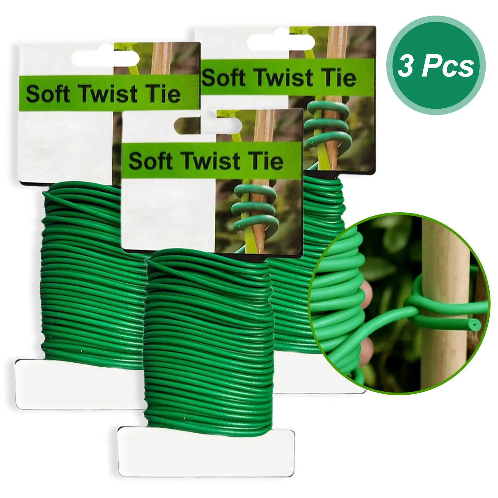 3 Pcs Soft Plant Ties Plant Tapener 100 Feet Twist Garden Ties Heavy Duty Twist Wire Tie for Supporting Climbing Plants Tomatoes Vegetables Green