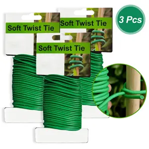 3 Pcs Soft Plant Ties Plant Tapener 100 Feet Twist Garden Ties Heavy Duty Twist Wire Tie for Supporting Climbing Plants Tomatoes Vegetables Green