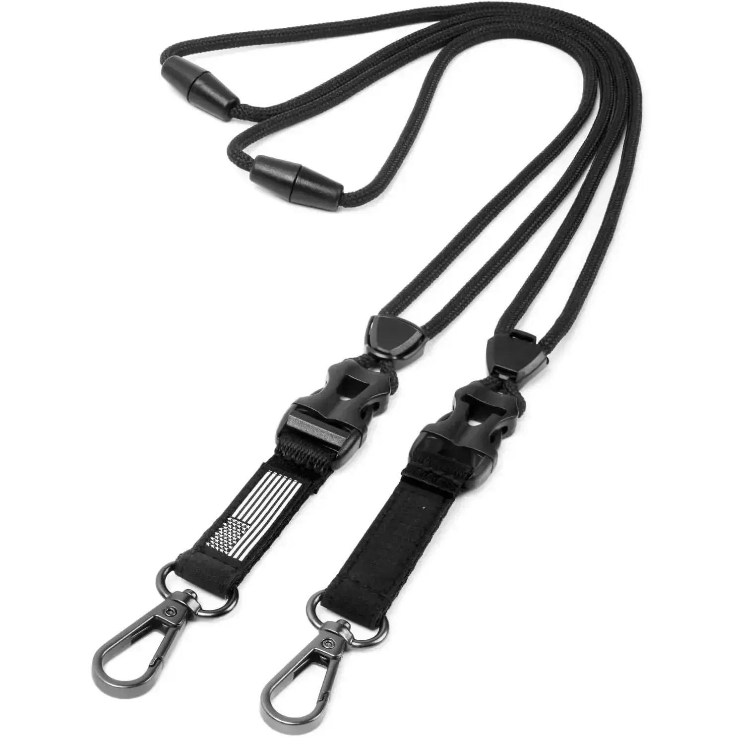 2 Pack American Flag Badge Lanyards for ID Badges & Keys - Heavy Duty Breakaway Lanyards with Quick Release Detachable Buckle, Durable Metal Clip, Round Cord, Cool Black Exterior, Ideal for Active People, Workplaces