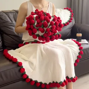 【Mother's Day Gift】 Crochet Flower Bouquet Rose Blanket 2-in-1 Handmade 3D Knitting Round Design 31-62 inch for Mother’s Day Birthdays Anniversary Gifts