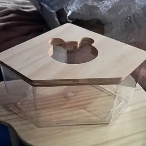 Transparent Acrylic Hamster Bath & Sandbox, Dual-Purpose Large Pet Toilet Bowl, Beach Theme Design with Wooden Platform, Hamster Cage Habitat