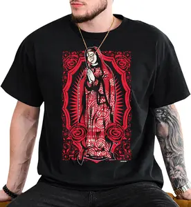 Virgin Mary Mexican Blanket Art Red Bandana, Chicano Clothing, Gangster clothes, Hoodies for men, Men's clothing, Streetwear, Lowrider, Graphic tee