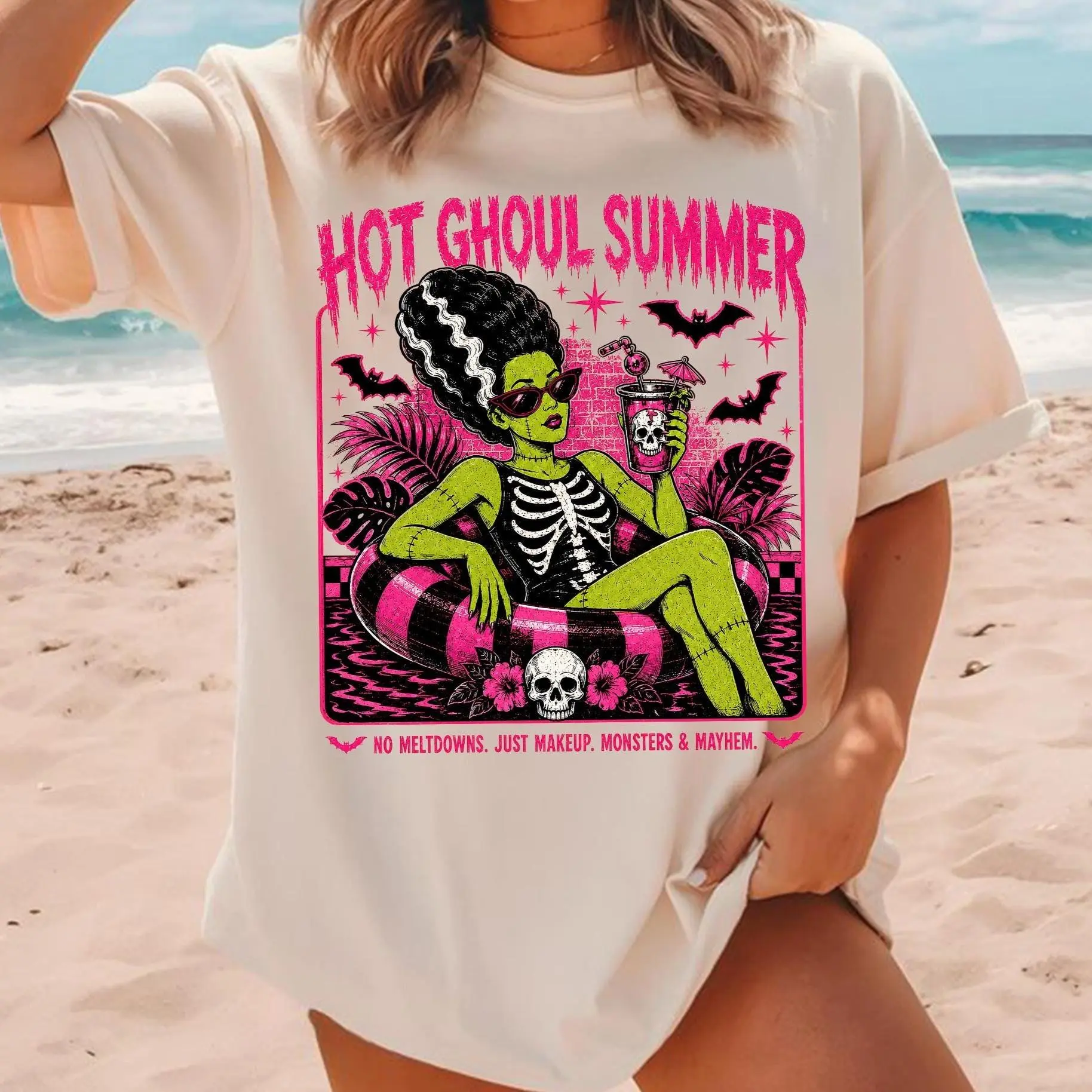 Comfort Colors Hot Ghoul Summer T-Shirt, Spooky Halloween Girl In Floaty T-Shirt, Summer Goth Summerween T-Shirt, Summer Shirt
