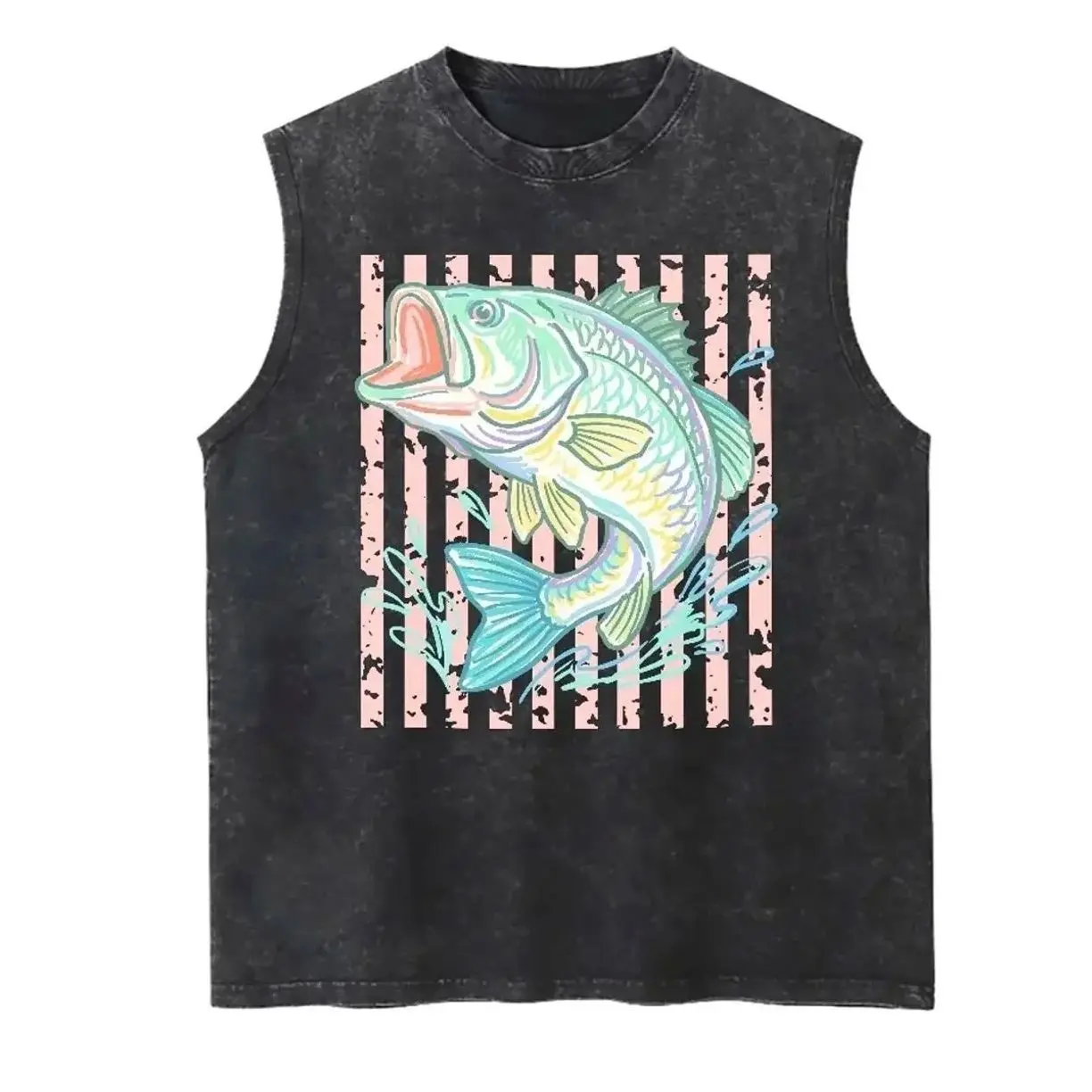Vintage Largemouth Bass Graphic Tank Top, 90s Washed Sleeveless Muscle Vest, Casual Summer Streetwear X
