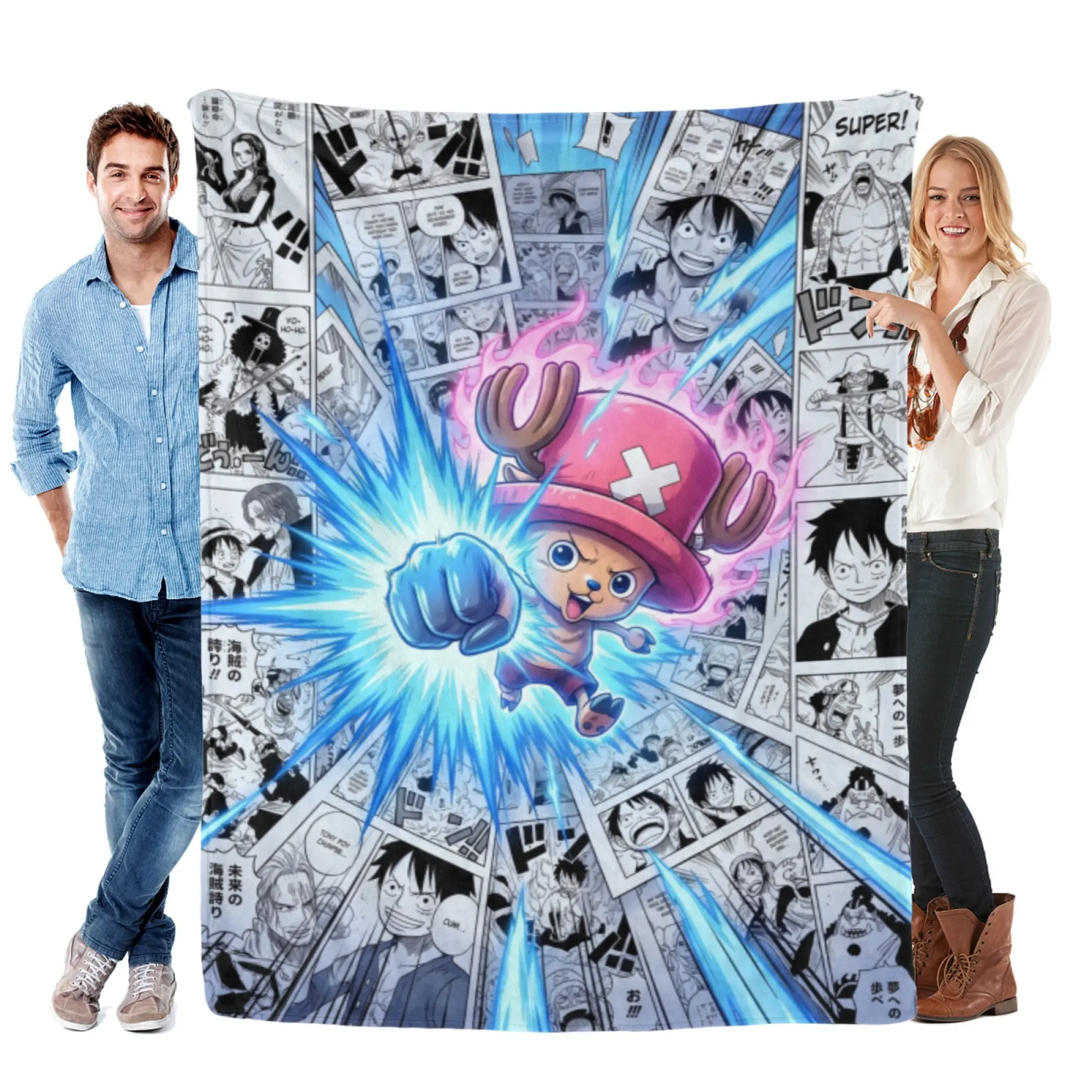 [SummerVibes] TOEI ANIMATION One Piece Chopper Flannel Blanket - Soft, Warm, Lightweight with Vibrant Manga Design, Sofa, Bed, Office, Blanket for Couch