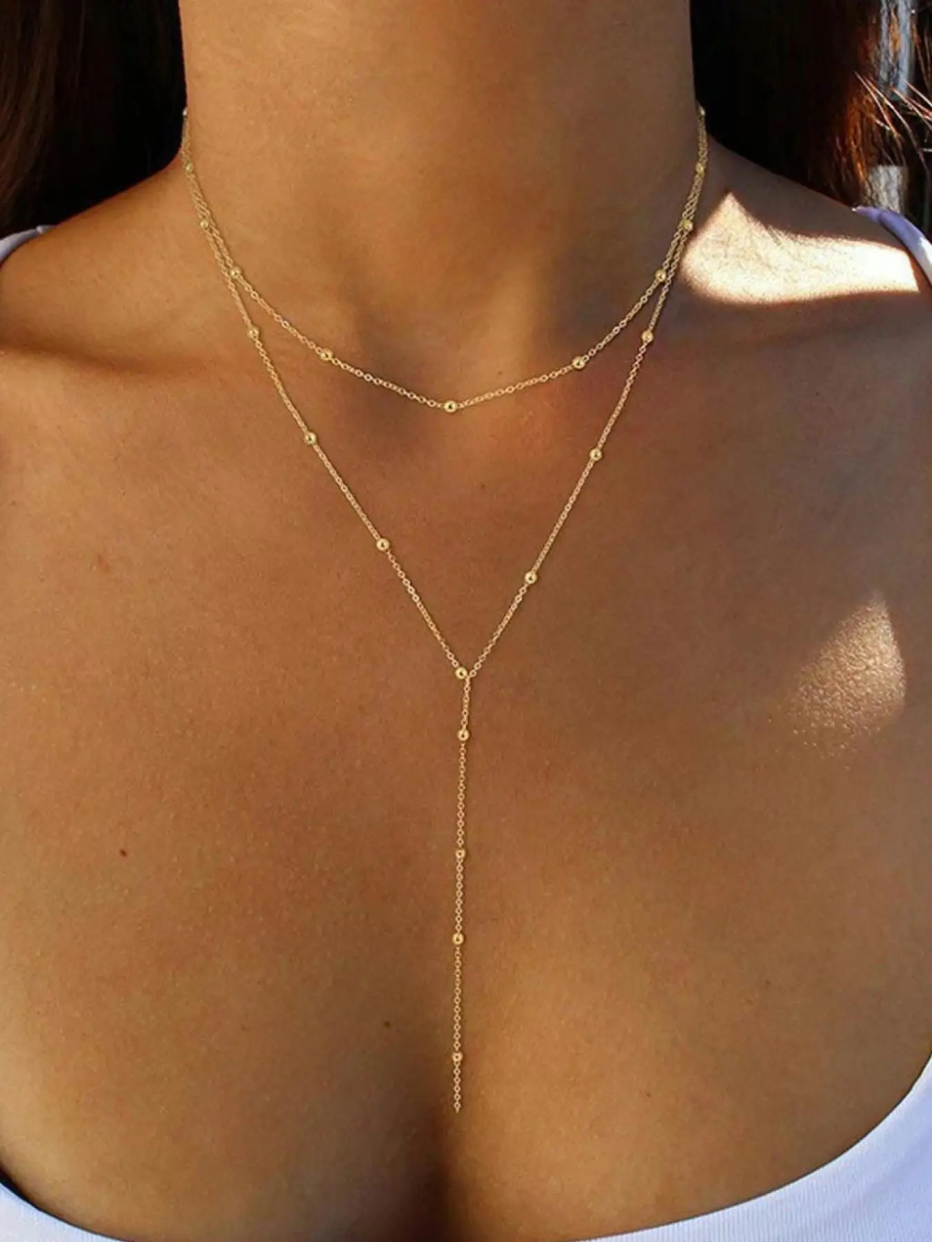 Double-layer Bead Y-shaped Necklace, Dainty Necklaces, Dainty layering jewelry, French Style, Adjustable Beaded Design, Non-falling Beads, Y-drop Length, Perfect for Girlfriend Gifts, Festival Outfits, Adjustable Choker