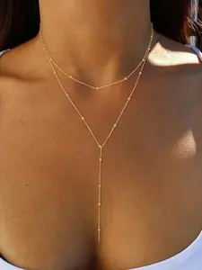 Single Piece Double-layer Bead Y-shaped Necklace, Gentle French Style, Selected Non-falling Beads/Adjustable Y-drop Length, Perfect for Girlfriend Gifts/Festival Outfits, Suitable for Girls Who Love Elegant Accessories, Adjustable Choker, Minimalist Chain
