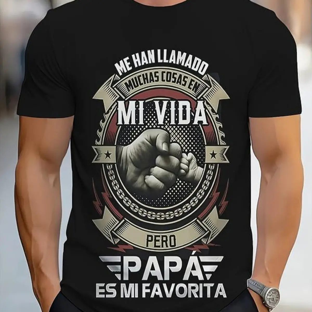 Men's "PAPA" Boxing Fists Graphic T-Shirt Cotton Short Sleeve Crew Neck Cool Dad Gift for Father's Day-Trendy Streetwear Casual Tee