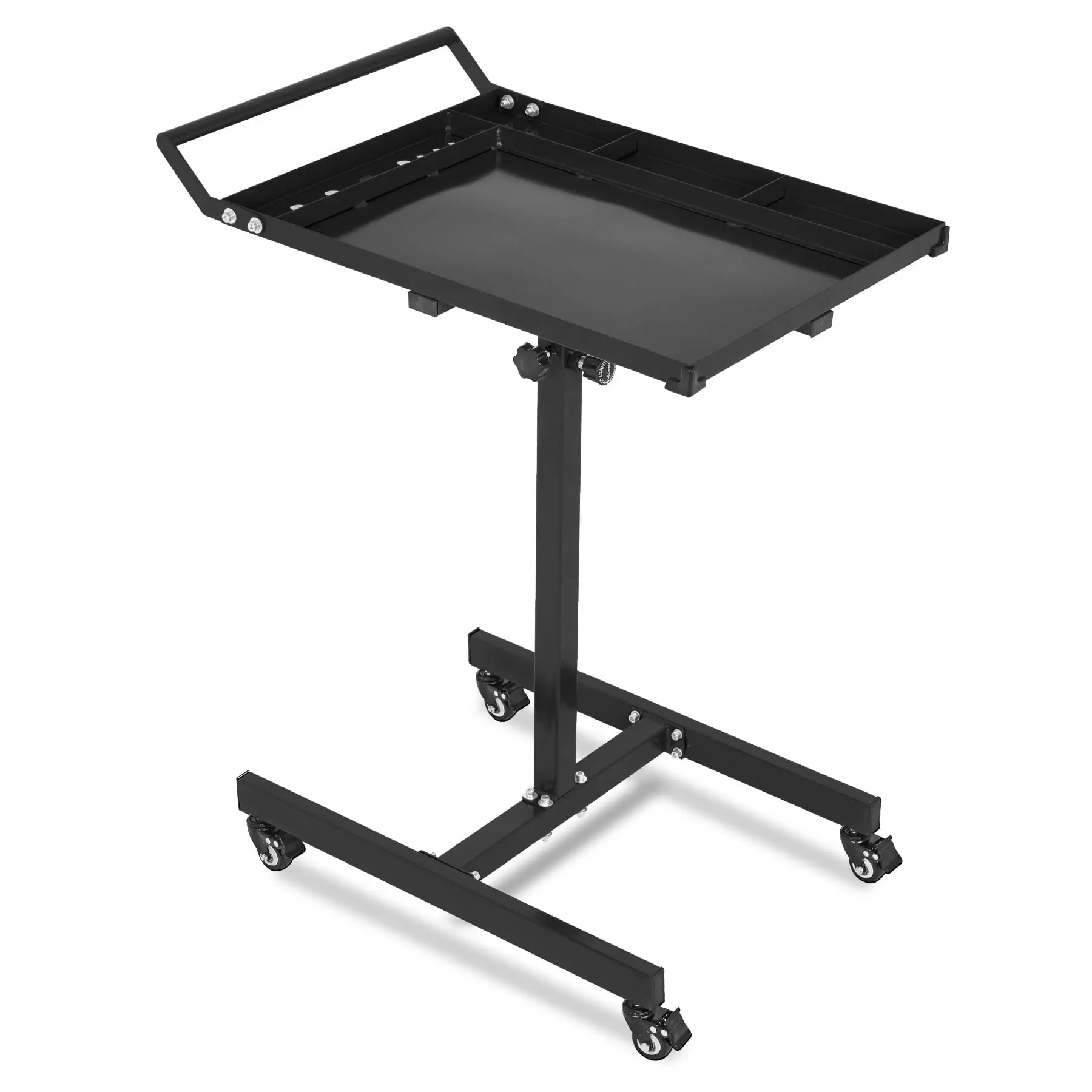 Mobile Workbench with Adjustable Height and Locking Wheels, Steel Rolling Table with Tray and Optional Drawer, Heavy Duty Workshop Station for Garage, Mechanic, DIY