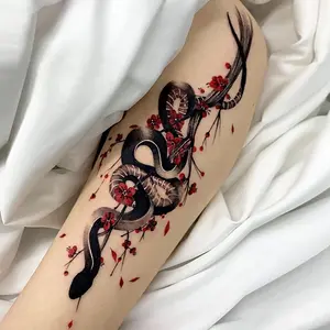 Snake and Plum Blossom Pattern Temporary Tattoo Sticker, 4 Counts/set Waterproof Long Lasting Fake Tattoo Sticker, Body Art Sticker for Women & Men