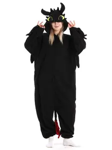 Unisex Cute Dragon Animal Onesie Pajamas Halloween Costume Party Role-Playing Christmas Gift Couple Set Comfy Loungewear Sleepwear Basic Blacktoothless Minimalist Outfit Womenswear