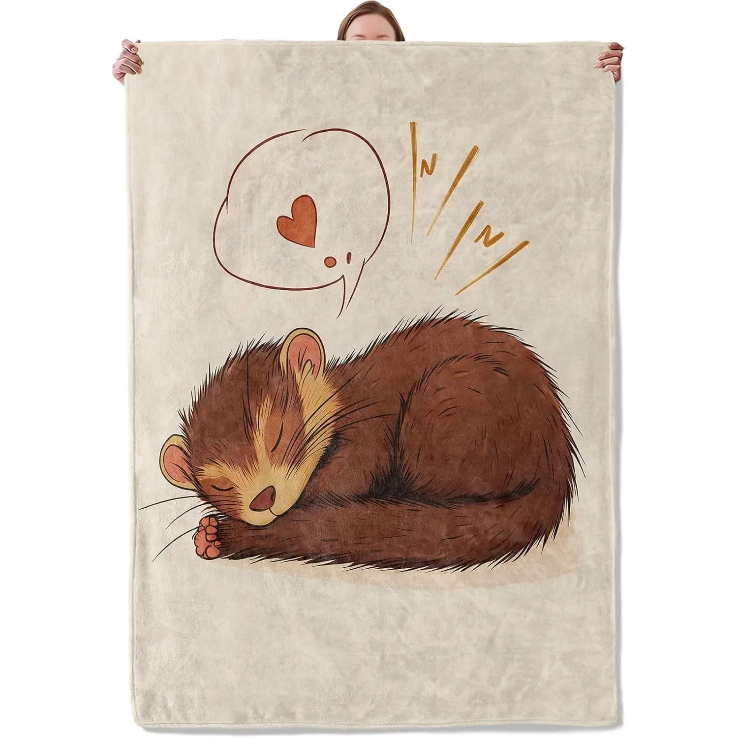 Sleepy Ferret Blanket, Ferret Flannel Blanket Gifts for Women, Soft Warm Lightweight Animal Print Blankets for Living Room Home Sofa Travel Decor 50" x 60"
