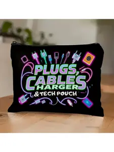 Stylish Tech Pouch Organizer for Plugs, Cables & Chargers - Neon Tech Design, Durable Fabric, Low-Allergy Material, Travel & Everyday Use - Unisex Adult Accessory Storage, Cord Storage Bag, Playful Design