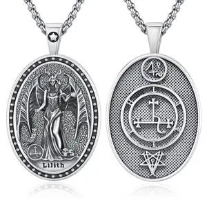 Sebina Goddess Lilith Necklace 925 Sterling Silver Penadnt Witchy Jewelry for Women Men Lilith Sigil and Sign Amulet Necklace for Pagan