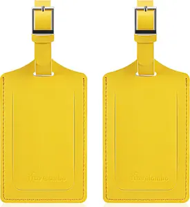 Luggage Tags for Suitcases Faux Leather Privacy Protection 2 Pack Bag Tags Travel Accessories Essential, Energetic Yellow