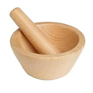 Handmade Wooden Pestle and Mortar Set - Solid Natural Light Wood, Health-Safe Kitchen Essential