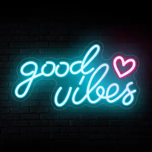 Good Vibes Neon Sign Lights for Bedroom LED Neon Signs for Wall Decor Good Vibes LED Sign Home Party Father's Day Decorations