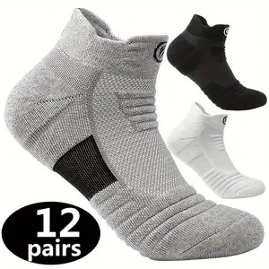 12 Pairs Men'S Athletic Socks - Thick Cushioned, Non-Slip, Odor-Resistant, Breathable for Running, Hiking & Outdoor Activities, All-Season Comfort, Solid Color Design, Hiking Socks, Sports Footwear, Minimalist Sock Design, Durable Sock Mate