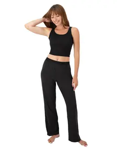 Hanes Comfywear Women's Loungewear Set, 2-Piece SuperSoft Rib Crop Tank & Lounge Pant