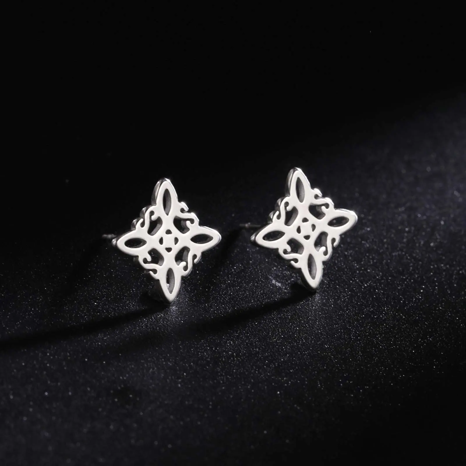 Witch Knot Stud Earrings in Stainless Steel, Gothic S-Shaped Hollow Design, Witchy Fantasy Statement Jewelry for Women, Silver, Unique Style, Elegant Hollow Design, Female, Gothic Style, Jewelry Statement Pieces, Fashion