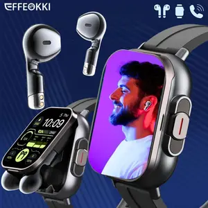 EFFEOKKI 2 in 1 Smart Watch with Earbuds for Men, Wireless TWS Earphones, Make Answer Call Sport Fitness Tracker, Sports Tracking Smartwatch, Compatible with Iphone/Android, Wearable