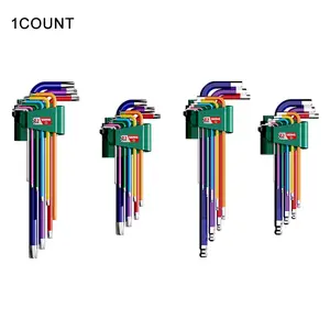 Hex Wrench Set 9-Piece, Extended Hex Star Color Series, Metric Size, Integral Bending Process, 25° Angle Use, Heat-Treated Wear-Resistant, Hand Tools, Multifunctional Wrench Set